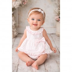 Calamaro White And Pink Bow Dress And Jam Pants Set