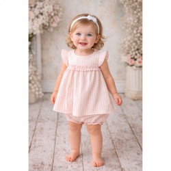 Calamaro Peach and White Striped Dress And Jam Pants Set