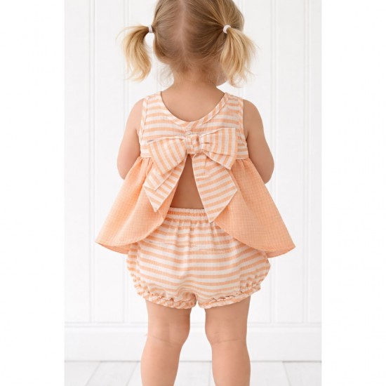 Calamaro Orange And White Striped Dress And Jam Pants Set