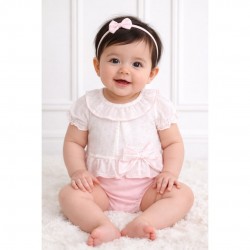 Calamaro White And Pink Bow Romper