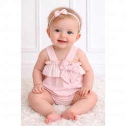 Calamaro Peach And White Striped Sleevelss Romper
