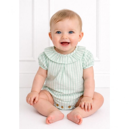 Calamaro Mint And White Striped Romper