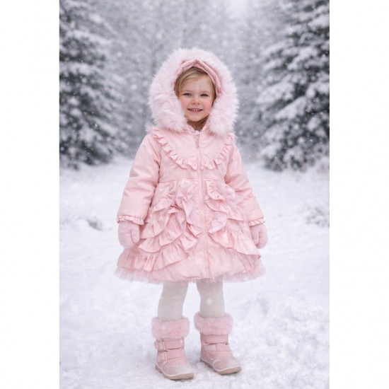Pink over sized fur hooded coat 