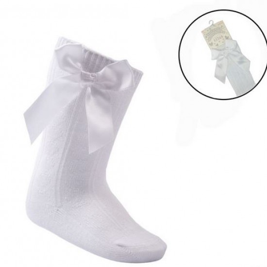 White Knee High Bow Socks