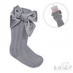 Grey long ribbed bow socks Grey long ribbed bow socks