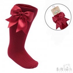 KNEE LENGTH SOCKS with SATIN BOW -- BURGUNDY KNEE LENGTH SOCKS with SATIN BOW -- BURGUNDY