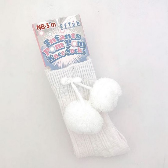 White Pom Pom Knee High Socks