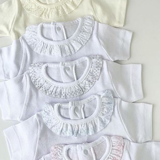 CALA Broderie Anglaise Cotton Frilled Body (White, Cream, Grey, Blue & Pink)