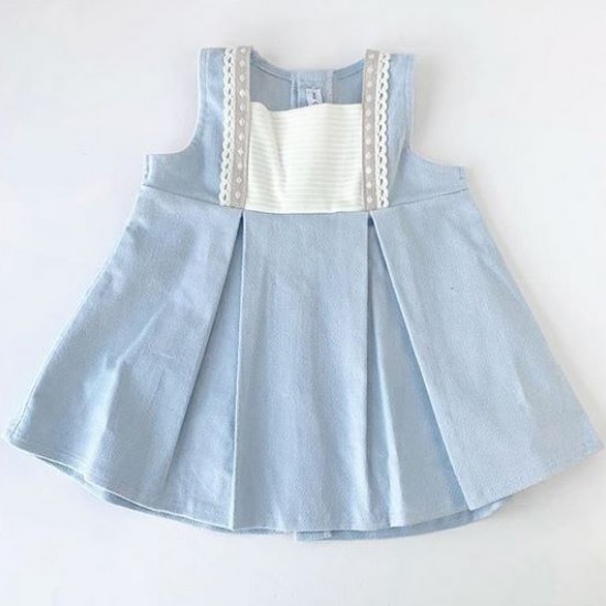 CALA Blue Pleated Dress with Lace Details