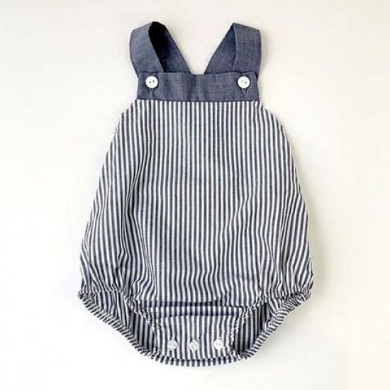 CALA Navy/White Striped Romper with Bow