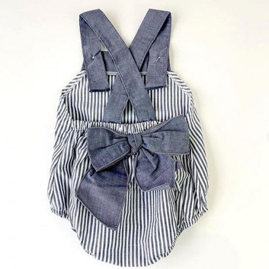 CALA Navy/White Striped Romper with Bow