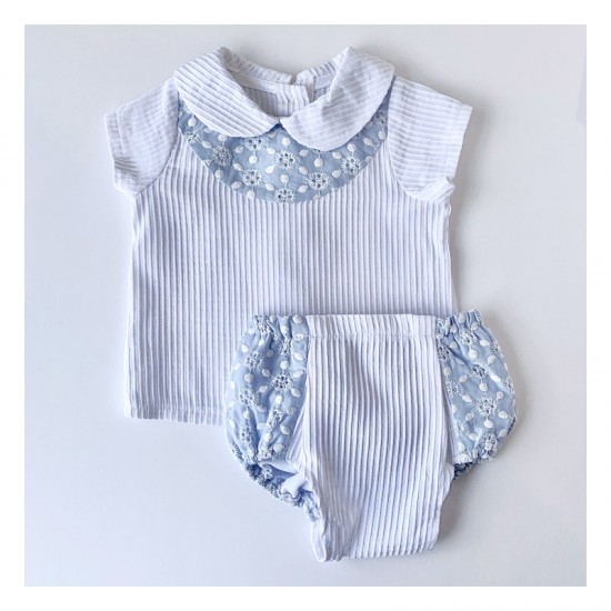 CEY Blue Broderie Anglaise Jam Pant Suit CEY Blue Broderie Anglaise Jam Pant Suit