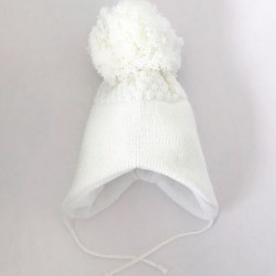 PES White Knitted Pom Pom Hat (NEW STYLE)