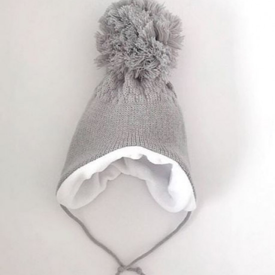 PES Grey Knitted Pom Pom Hat (NEW STYLE)