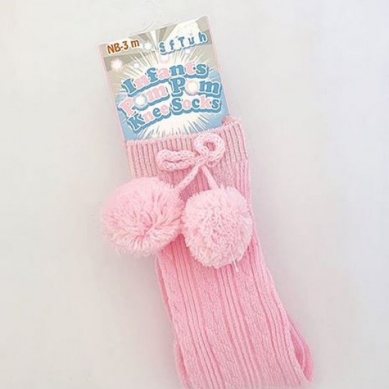 Pink Pom Pom Knee High Socks