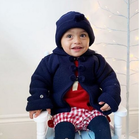 Navy Pom Pom Jacket & Hat 2PCS