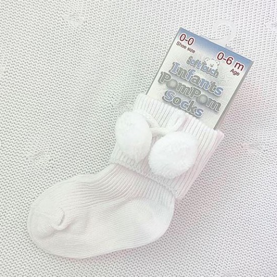White Pom Pom Patterned Ankle Socks