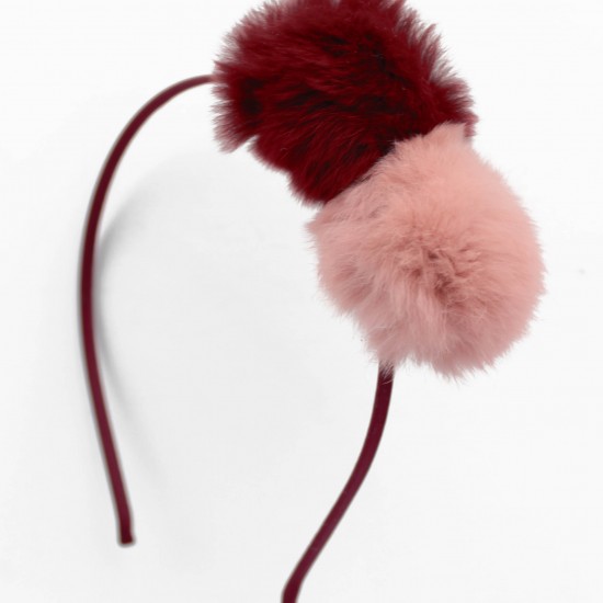 SIE Double Burgundy & Pink Pom Pom Headband