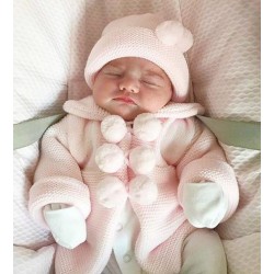 Pink Pom Pom Knitted Jacket & Hat 